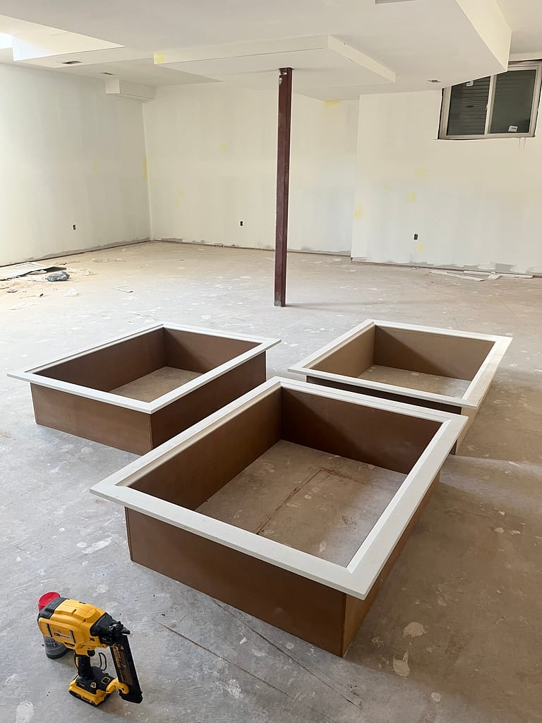 Window extensions are prepared by a finish carpenter in Vaughan home.