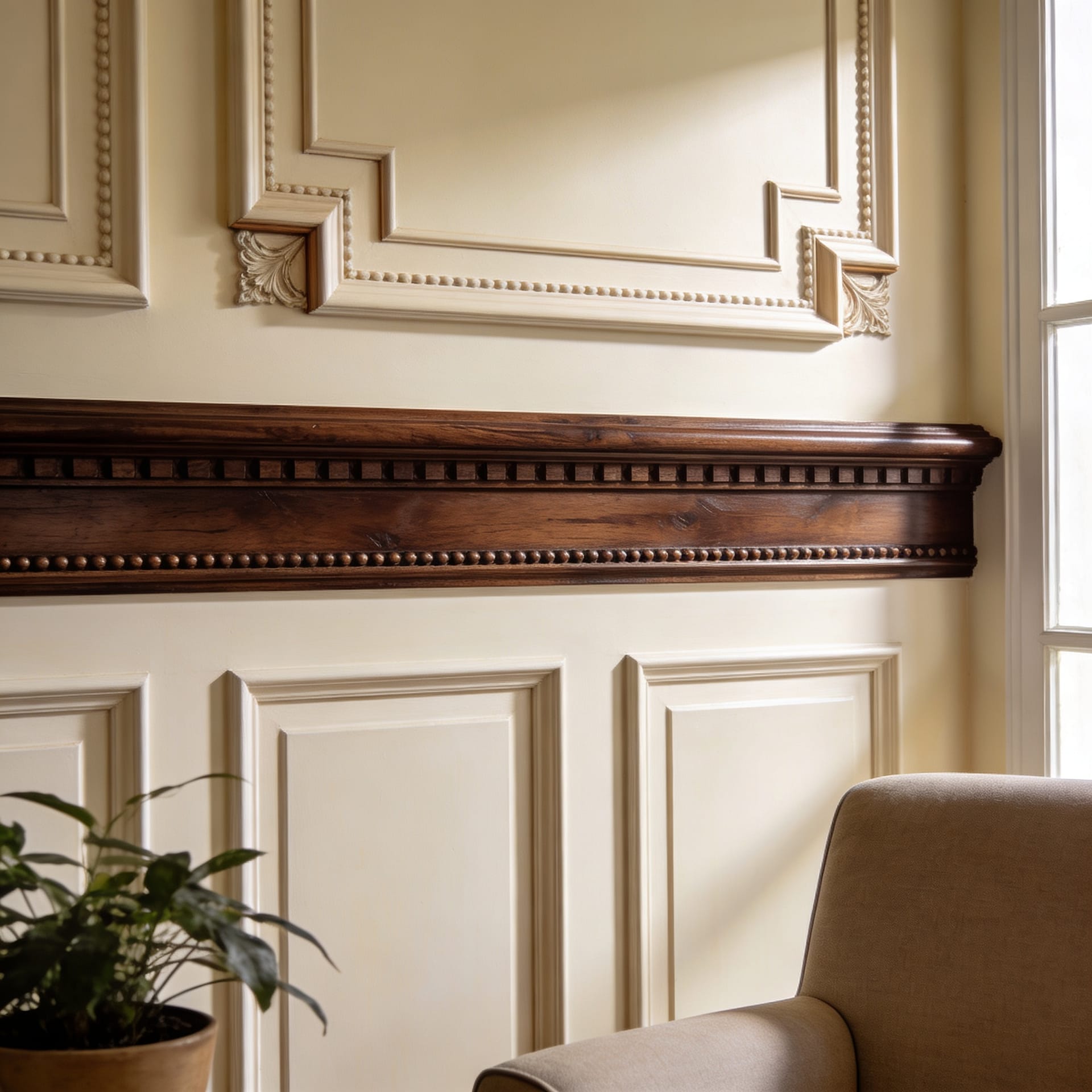 Wall panel trim detail in Oakville home
