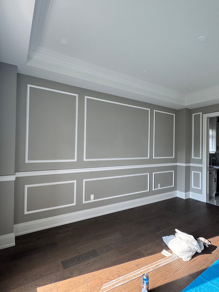 Accent wall panel installed by Wood Job Finish Carpentry in Oakville home dining room