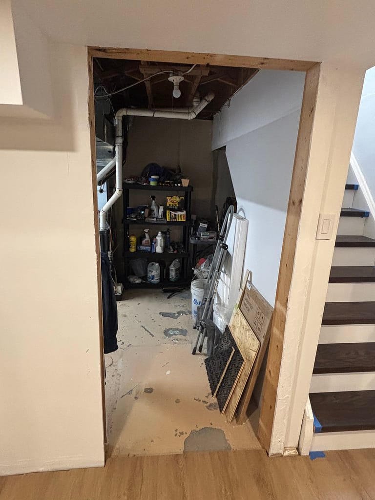 Uneven rough opening for a basement laundry and utility room door in Burlington