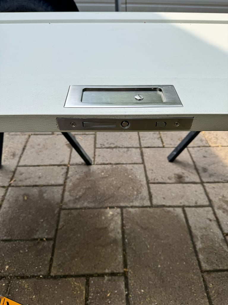 Emtek pocket door privacy lock fitted into a door for an Oakville installation