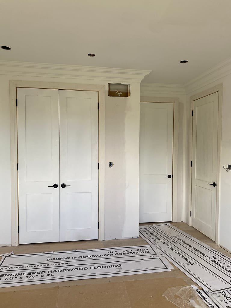 Shaker-style interior double doors installed with clean trim detail in Guelph
