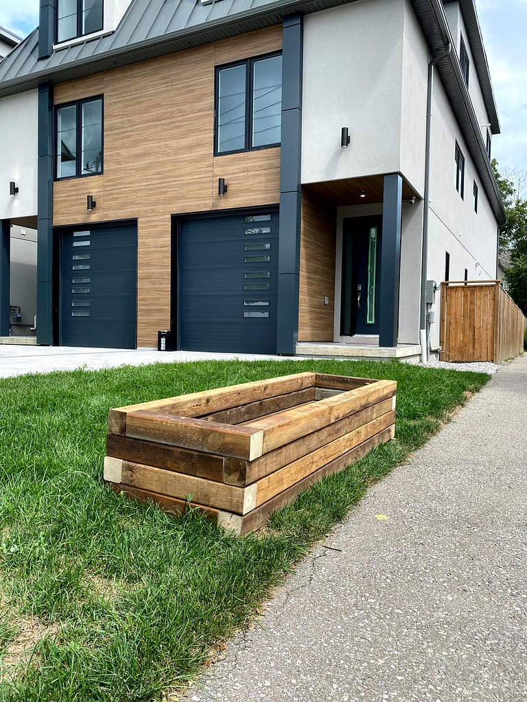 First raised planter box built from pressure-treated lumber in Mississauga