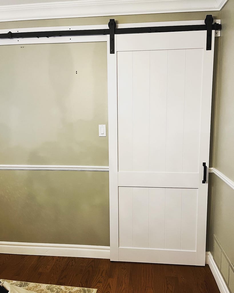 Installed barn door by finish carpenter Jack at Wood Job Finish Carpentry