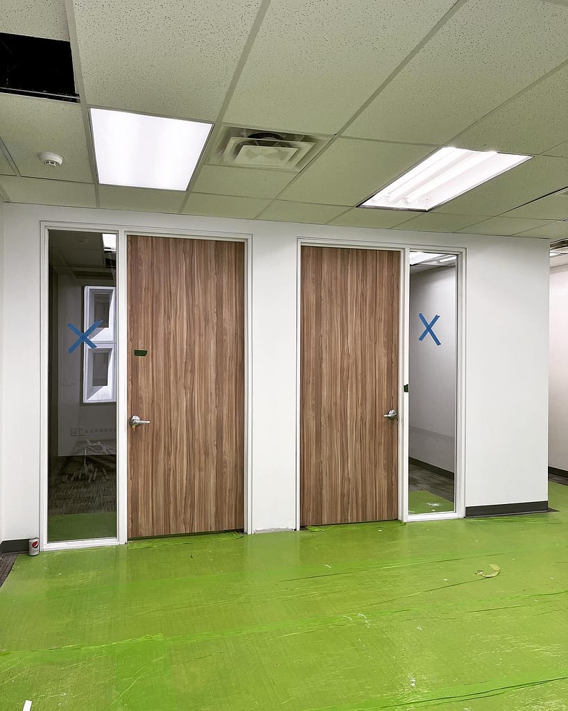 Interior solid commercial doors installed by finish carpenter Jack in Mississauga