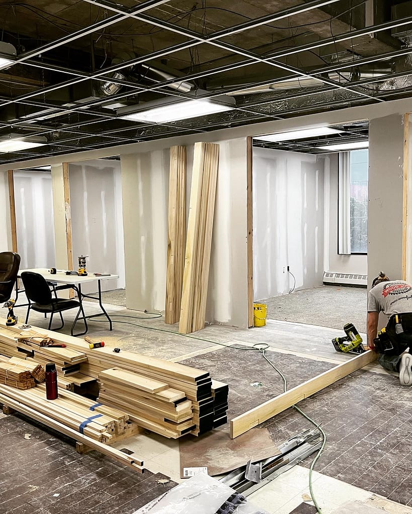 Finish carpenter Jack is preparing the door frames for door installation in Mississauga