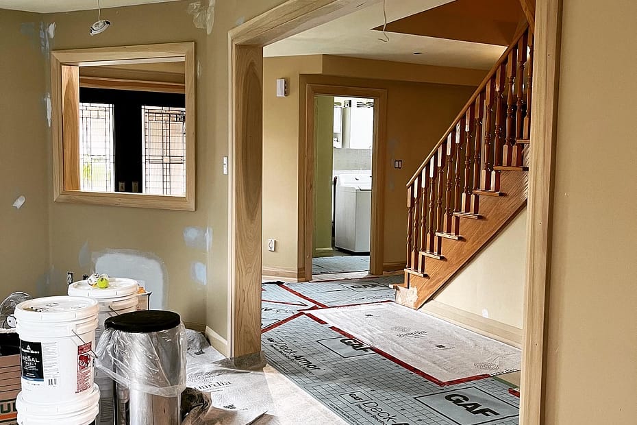 Trim Package and Custom Accent Wall for a Main Floor Renovation in Mississauga carpentry