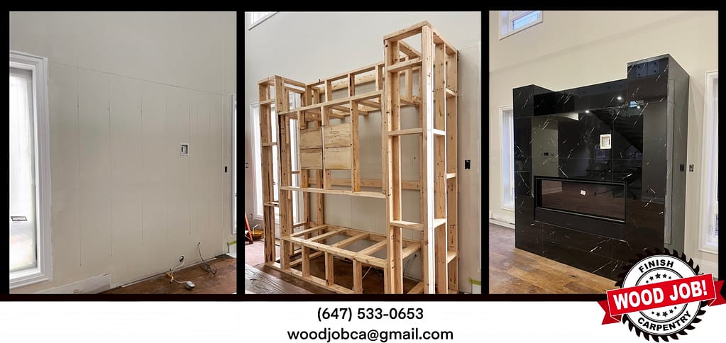 a custom fireplace mantel installation process by a finish carpenter in Oakville