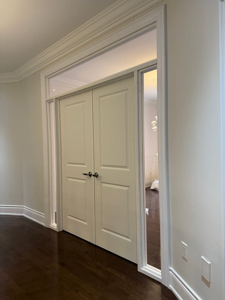 Finished Vaughan home office with double doors, transom and sidelights by Wood Job Finish Carpentry