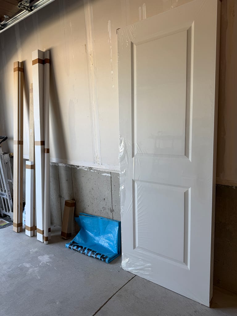 Materials prepared for a custom double door, transom and sidelight installation in Vaughan