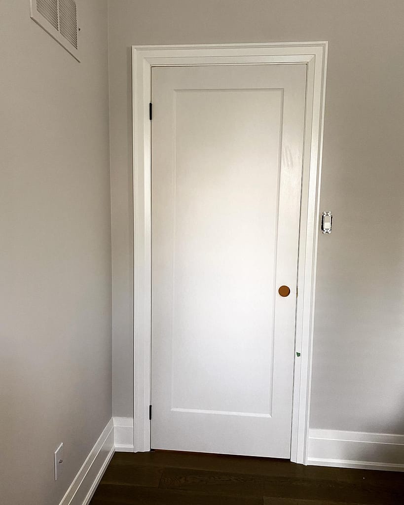 Modern shaker interior door installed by a finish carpenter in a Vaughan home