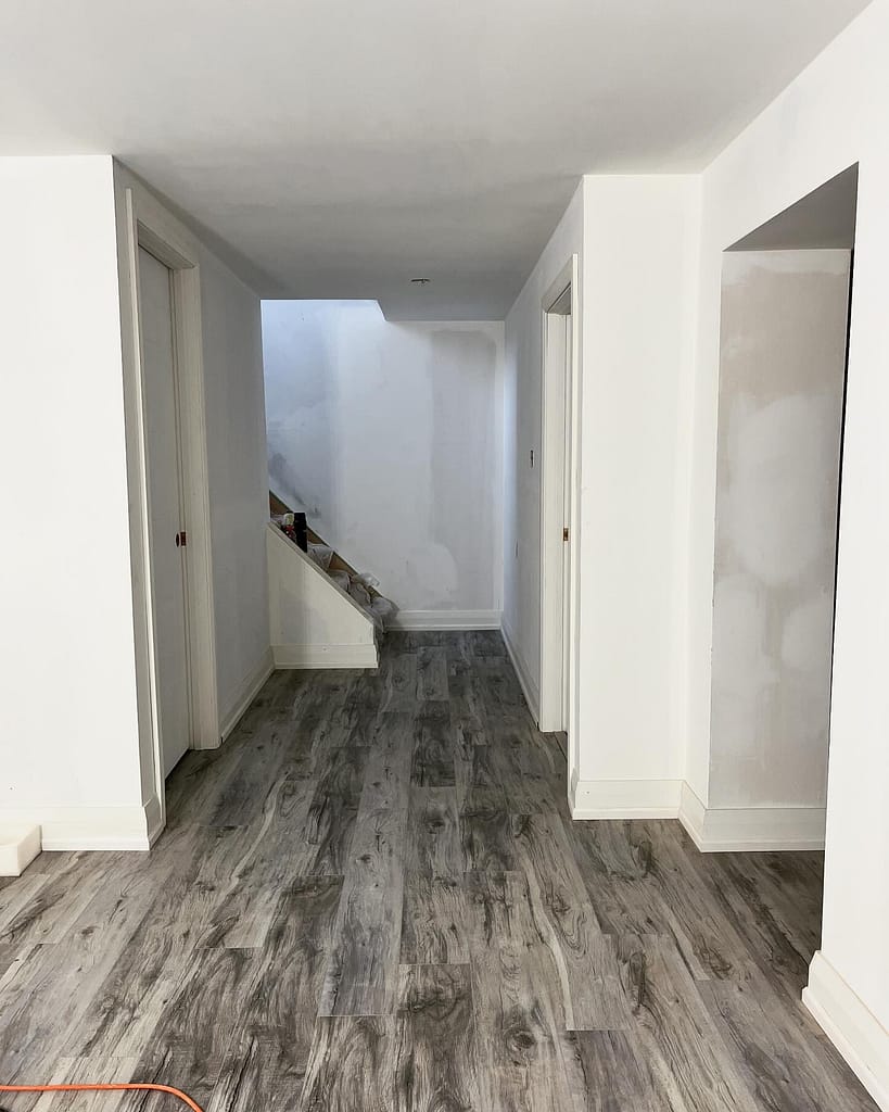 Baseboards and casing installed as part of a Vaughan basement trim package