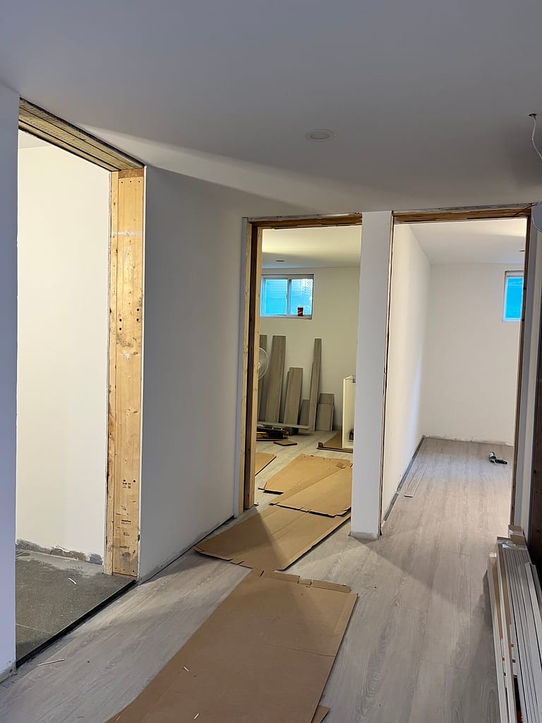 non-standard door openings need customized door jambs from a finish carpenter at Wood Job Finish Carpentry in Milton basement renovation