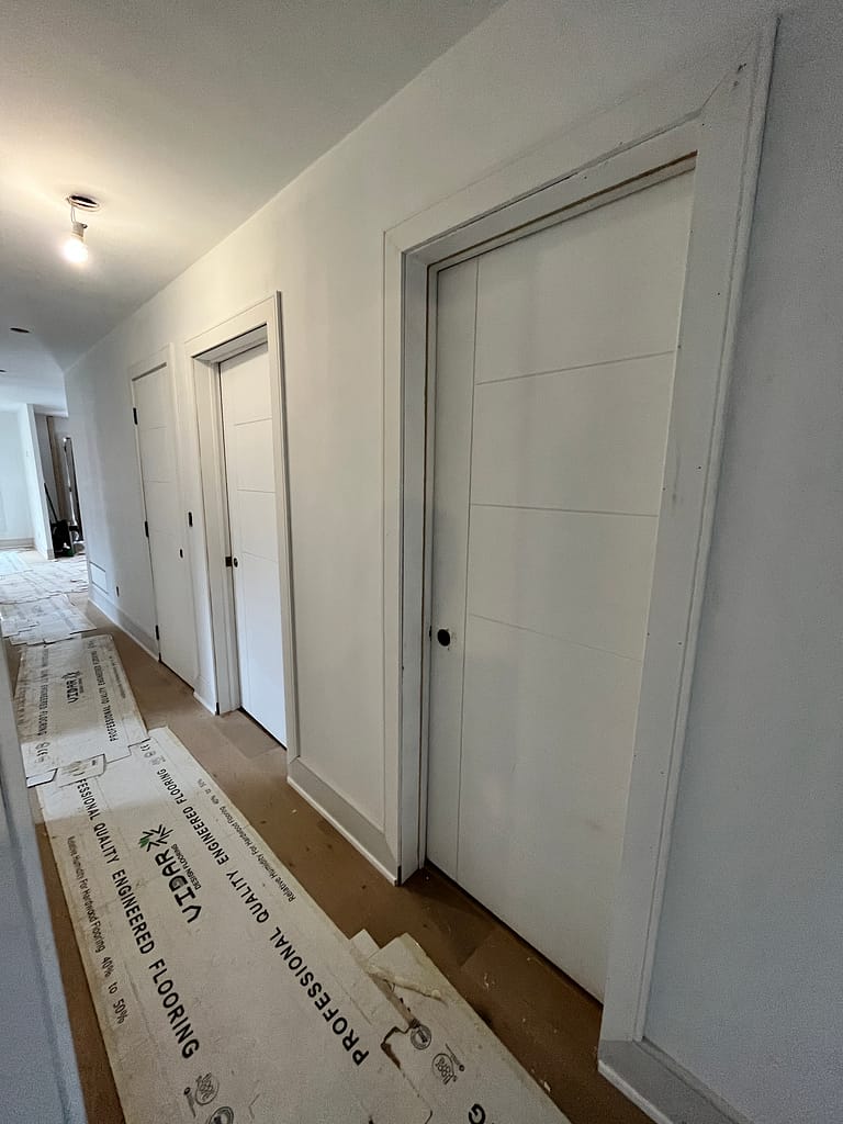 solid doors and trims installed by a finish carpenter at Wood Job Finish Carpentry in a Toronto bungalow renovation