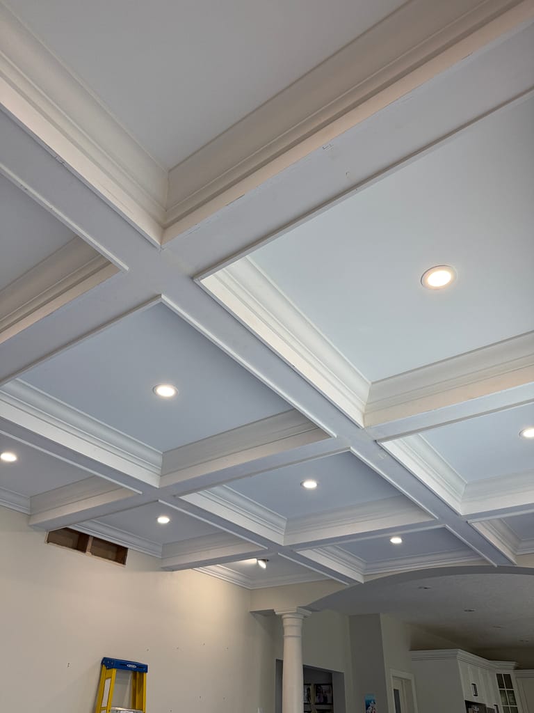a coffered ceiling installed by a finish carpenter in a Guelph house