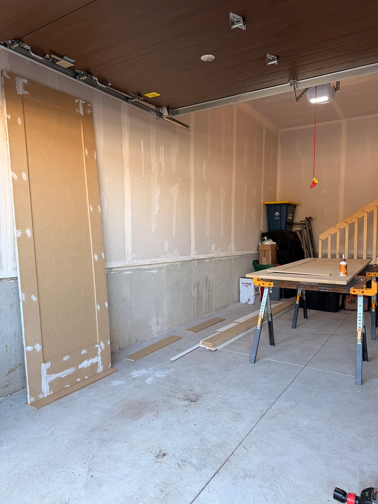 Custom shaker closet doors being prepared by Wood Job Finish Carpentry for a Hamilton condo