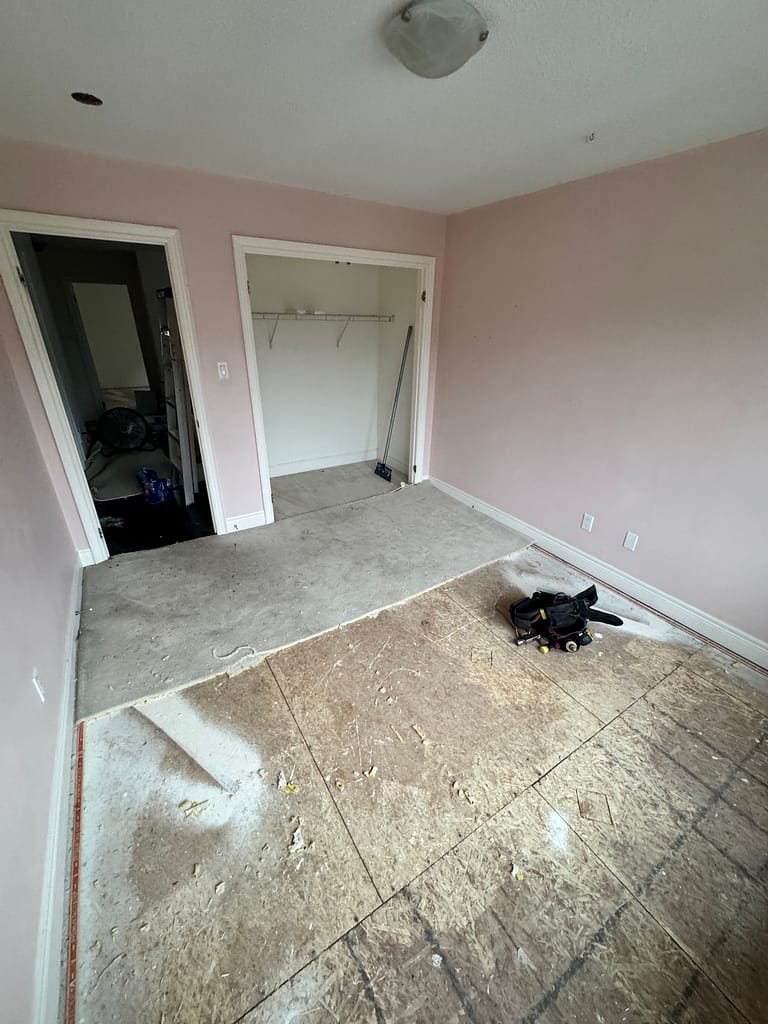 Upstairs carpet replaced with hardwood flooring in Brampton home